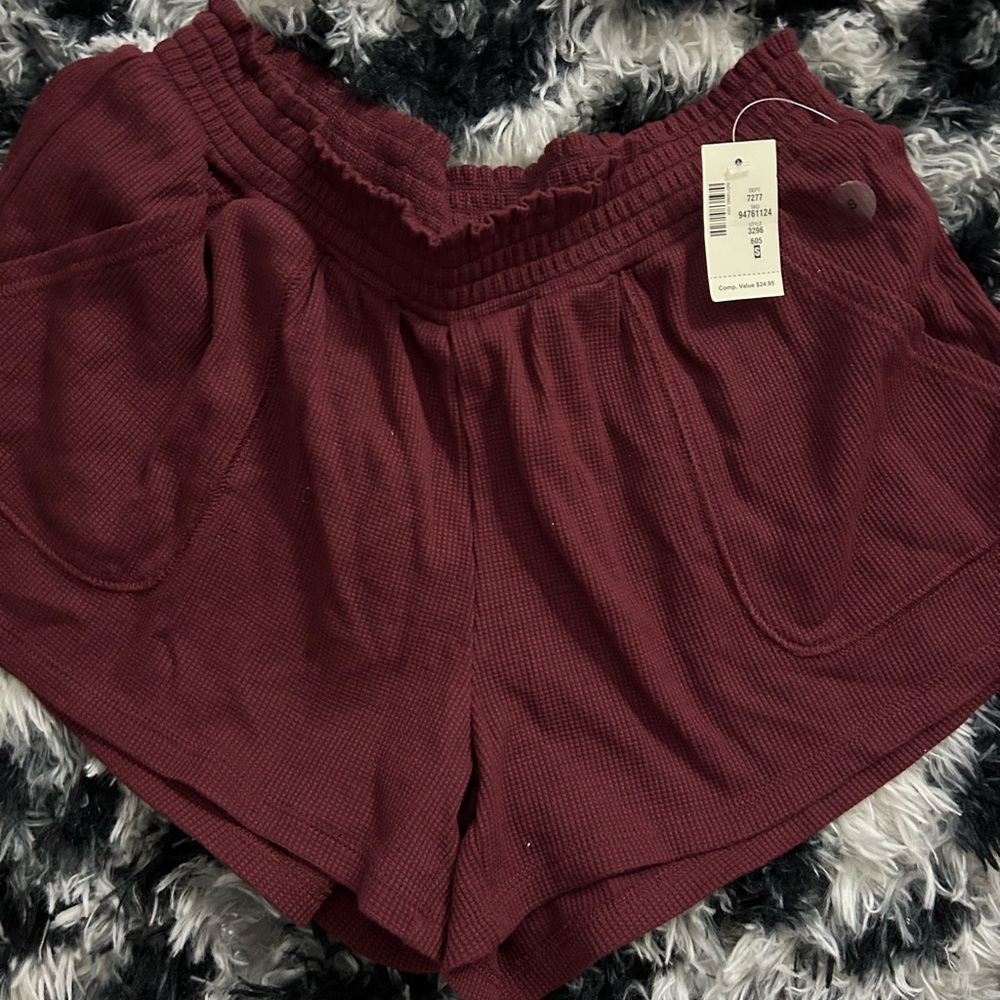 Burgundy Waffle Knit Shorts